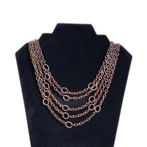 Rose Gold Toned Multi Strand Metal Cable Link Chains Layered Statement Necklace